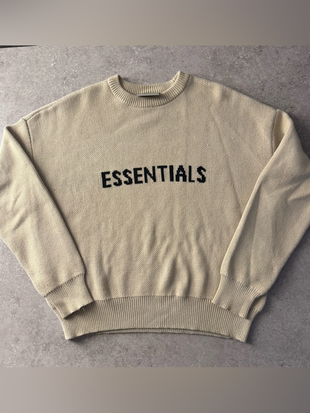 Essentials Crewneck Sweater in Beige with Black Logo